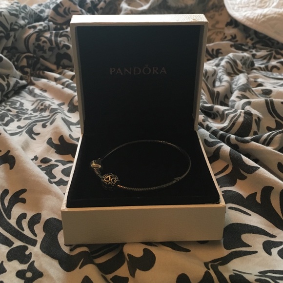 Oxidized Sterling Silver Pandora Bracelet + charm