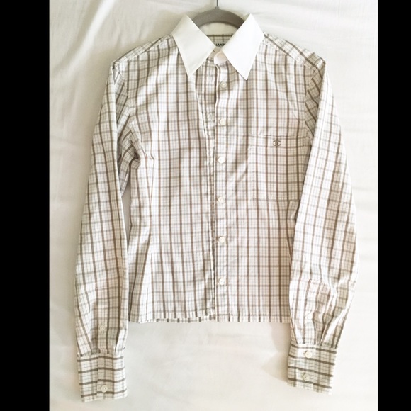 CHANEL stripe dress shirt blouse top