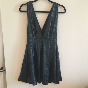 NBD Black/Green Sequined Deep V Dress