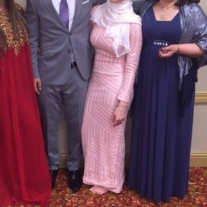 Pink Sequin Long Sleeve Gown