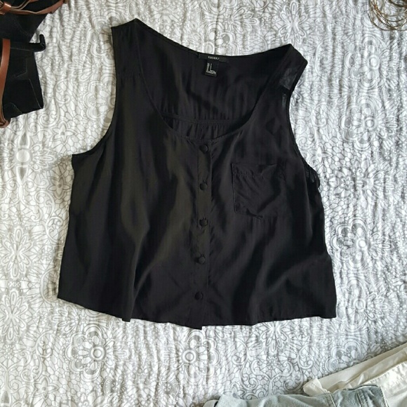 Cropped Trapeze Button-front Tank Top Black S