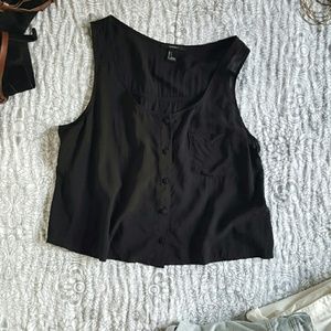 Cropped Trapeze Button-front Tank Top Black S