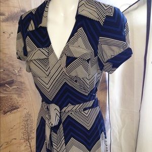 Nine West Black Blue Chevron Wrap Dress
