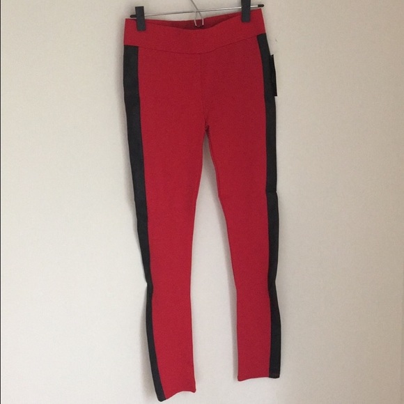 Leggings with faux leather detail