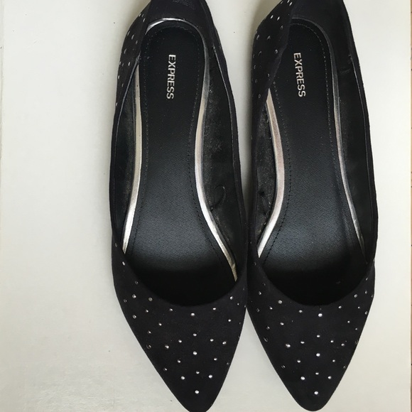 Black Express pointed toe flats with silver