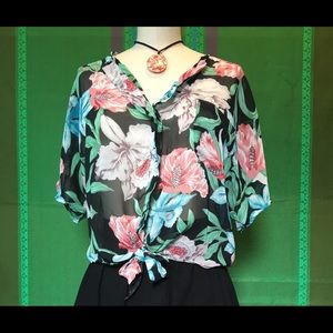 Sheer Havana Floral Tie-Up Top