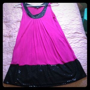 Pink and black cotton mini dress