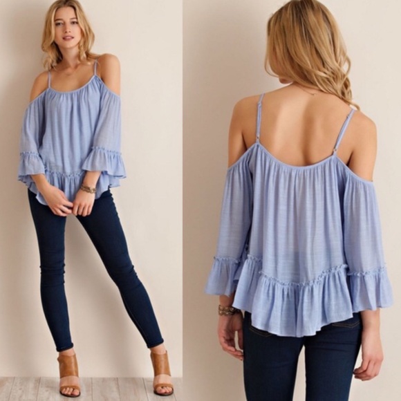 ✳️SALE✳️ Blue Peek Shoulder Hem Blouse - Picture 2 of 3