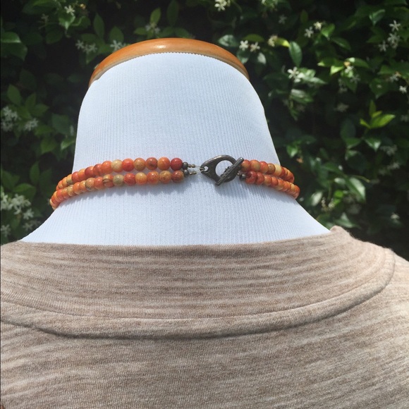 Aruba necklace metal and orange beads 17" - Picture 2 of 4