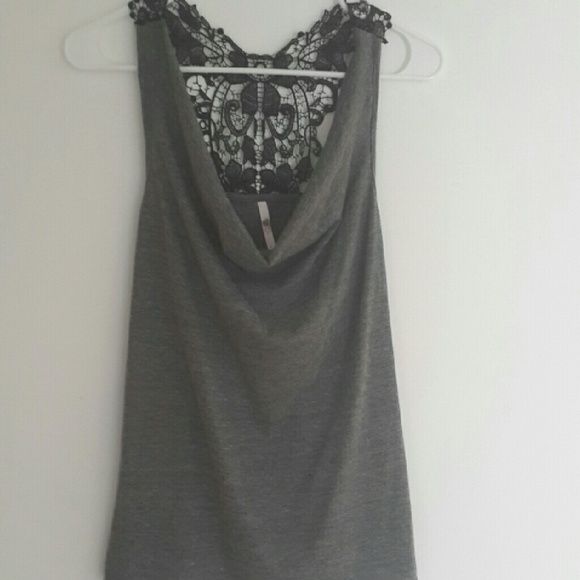 Gray tank with black crochet back