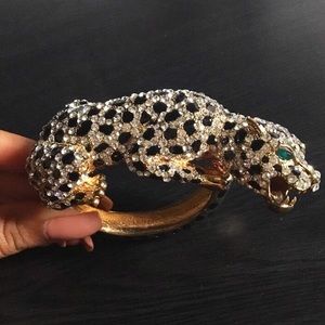 Cheetah Statement Bracelet Bangle Gold Rhinestones