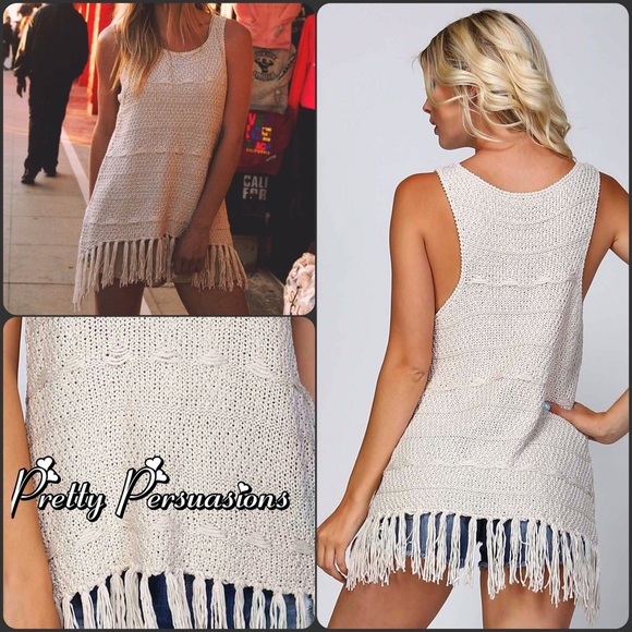 CLEARANCE‼️Knit Crochet Fringe Sleeveless Tank Top - Picture 3 of 4