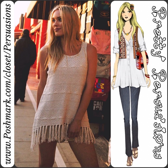 CLEARANCE‼️Knit Crochet Fringe Sleeveless Tank Top - Picture 4 of 4