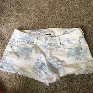 American Eagle floral white denim shorts