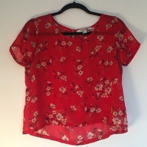 Red sheer blouse