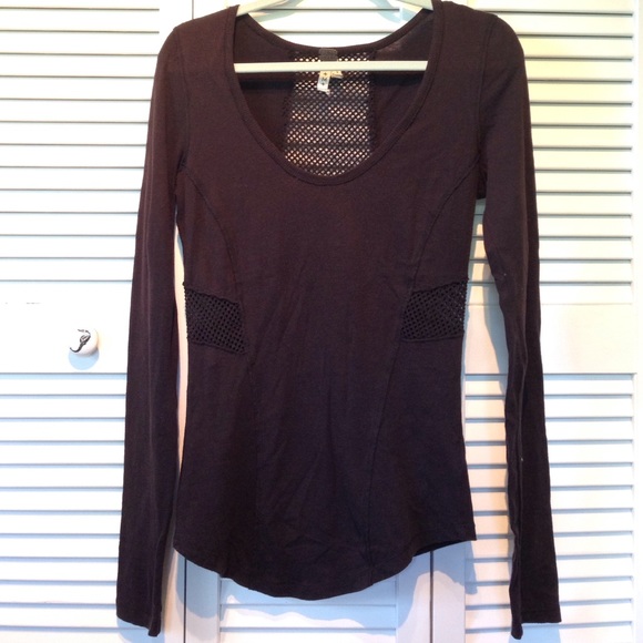 Free People Jane Long Sleeve Tee Mesh Inserts Top