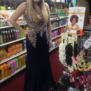 Navy Blue/Gold Prom Dress