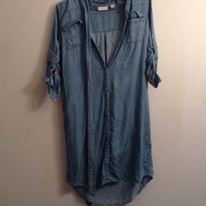 Denim style button down shirt dress
