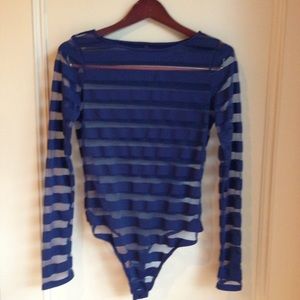 Navy Sheer Stripped Bodysuit