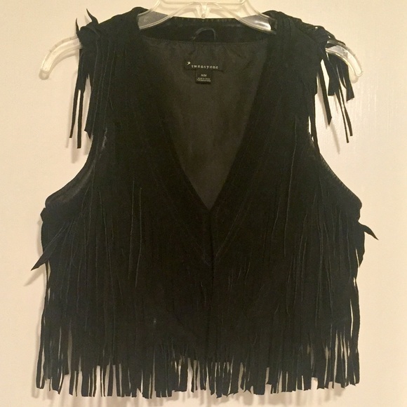 Black suede fringe vest sz M