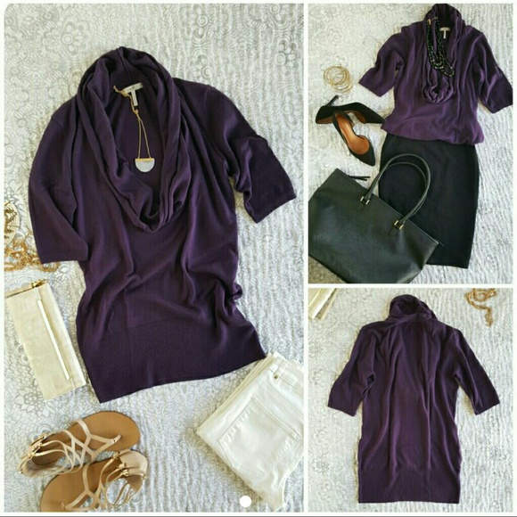Lightweight Cowlneck Knit Top Dk Plum S