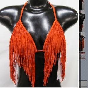Women's Envya Red Tassel Bathing Suit Top Size Sm