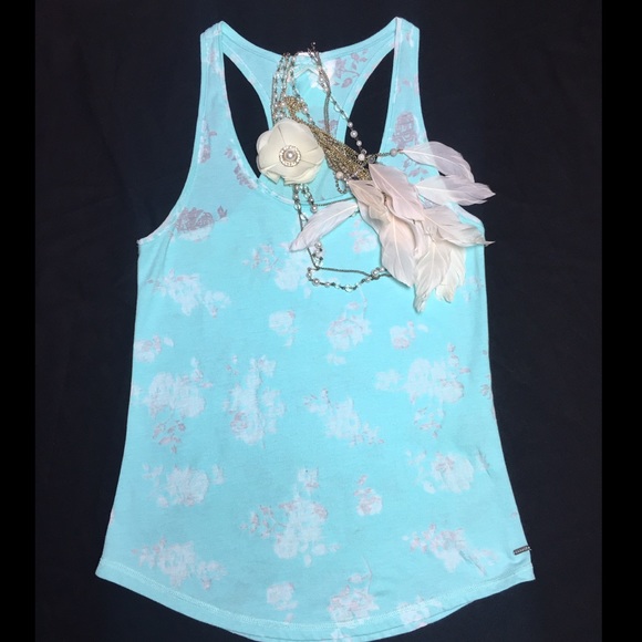 Teal lace rose tank