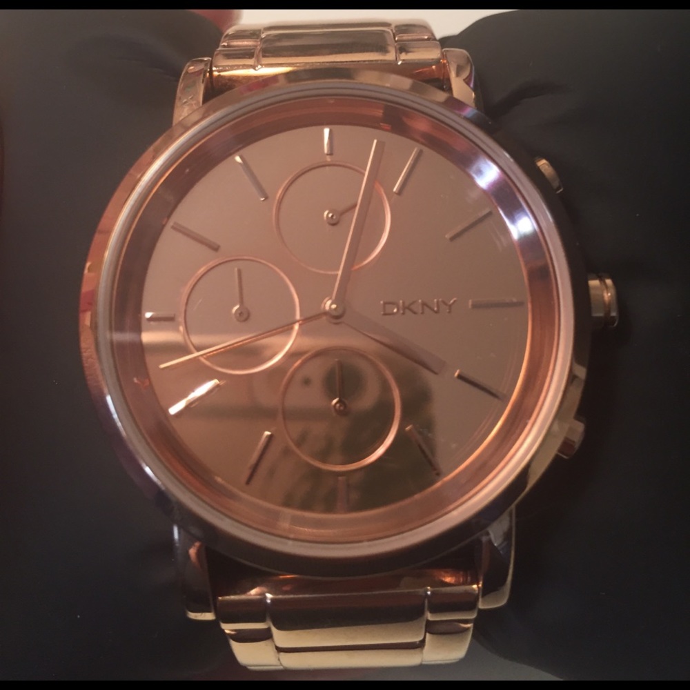 DKNY rose gold watch.