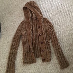 Brown Roxy hooded knit sweater
