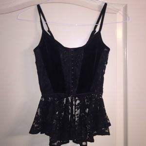 Lace and velvet crop peplum top
