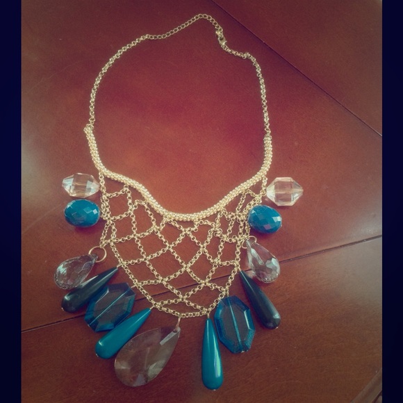 Egyptian teal and gold beaded necklace