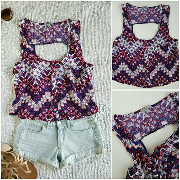 Ikat/Southwestern Crop Tank Red/Blue S