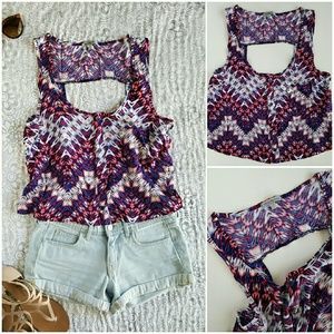 Ikat/Southwestern Crop Tank Red/Blue S