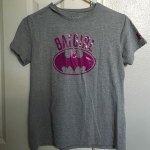 Grey and purple under armor short sleeved tee