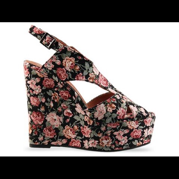 NWB Jeffrey Campbell black flower wedges size 8.5 - Picture 2 of 4