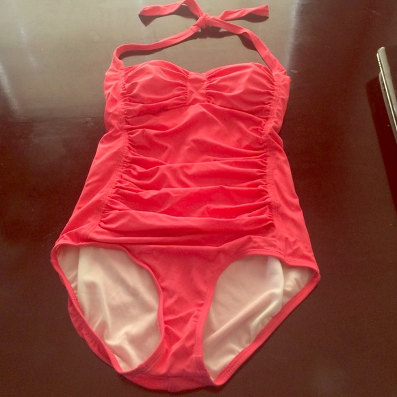 Ruche one piece bathing suit / halter tie