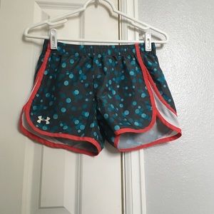 blue gray and orange under armor shorts