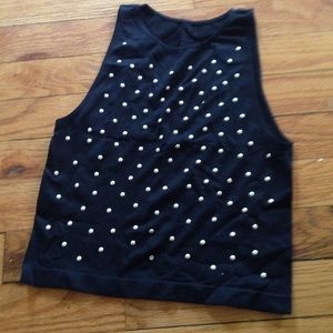 studded cropped black tank