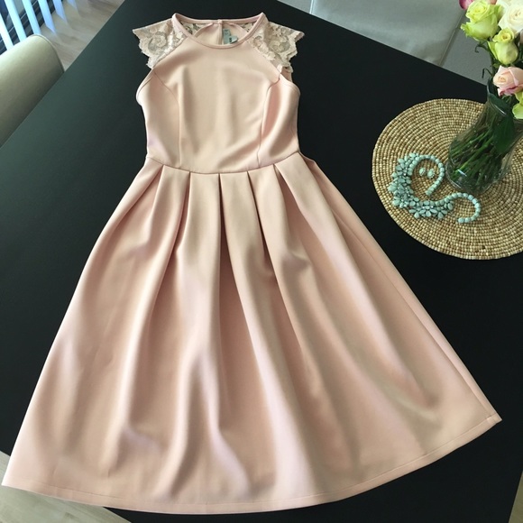 ASOS Dresses & Skirts - 💟Blush lace sleeve skater midi dress