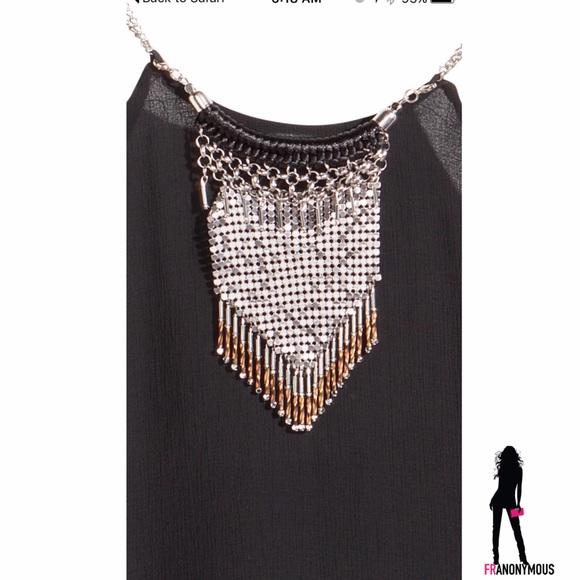 Crinkled Chiffon Black Camisole Top w/Necklace - Picture 2 of 4