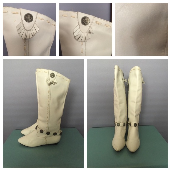 White Vanna White Real Leather Knee High Boots - Picture 3 of 4