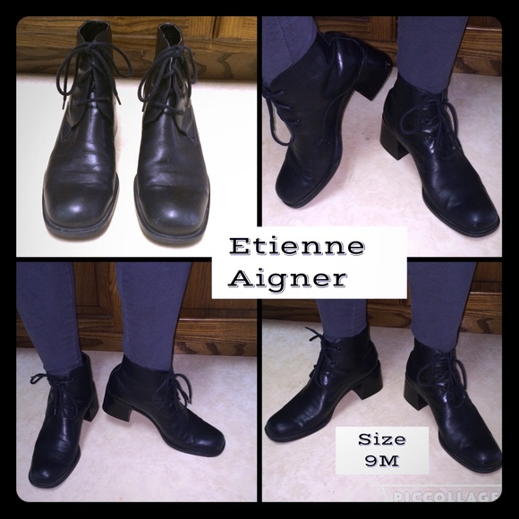 ETIENNE AIGNER BLACK LEATHER BOOTS SIZE 9M