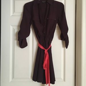 Express wrap dress in purple with pink sash