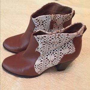 Tan and lace booties