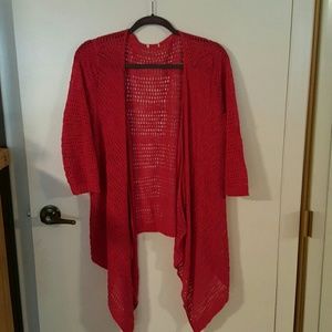 Red wrap type sweater  long in front