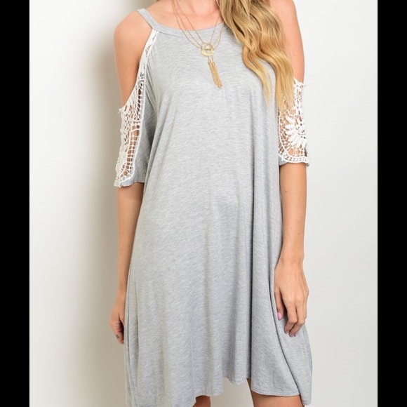 Cold Shoulder Gray Crochet Dress - Picture 2 of 3