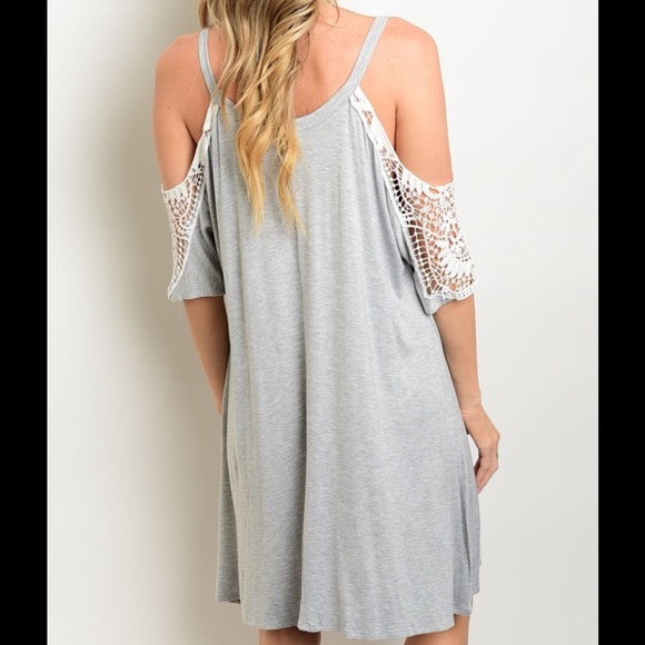 Cold Shoulder Gray Crochet Dress - Picture 3 of 3