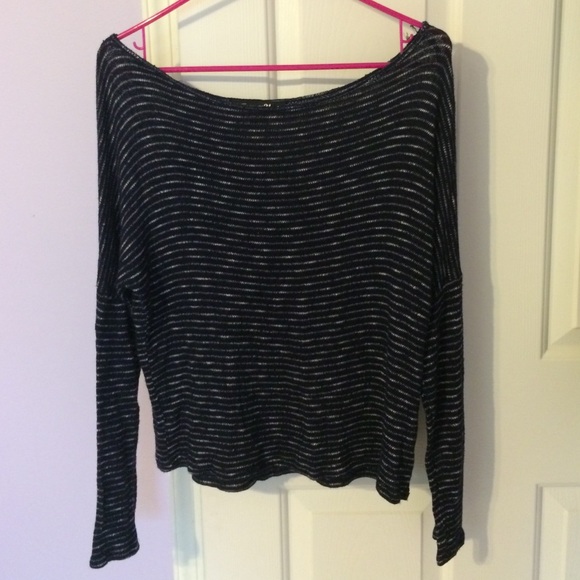 Navy knit off the shoulder sweater