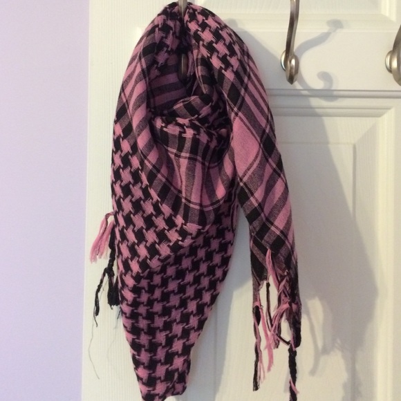 Pink and black patterened square scarf