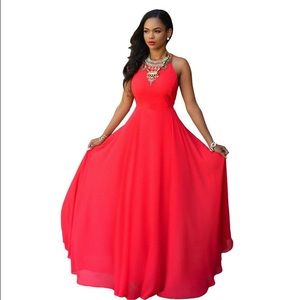 Red Backless Maxi Dress